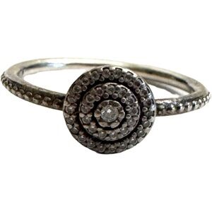 PANDORA Silver Radiant Elegance Double Halo Sterling Silver & CZ Ring Size 5.75